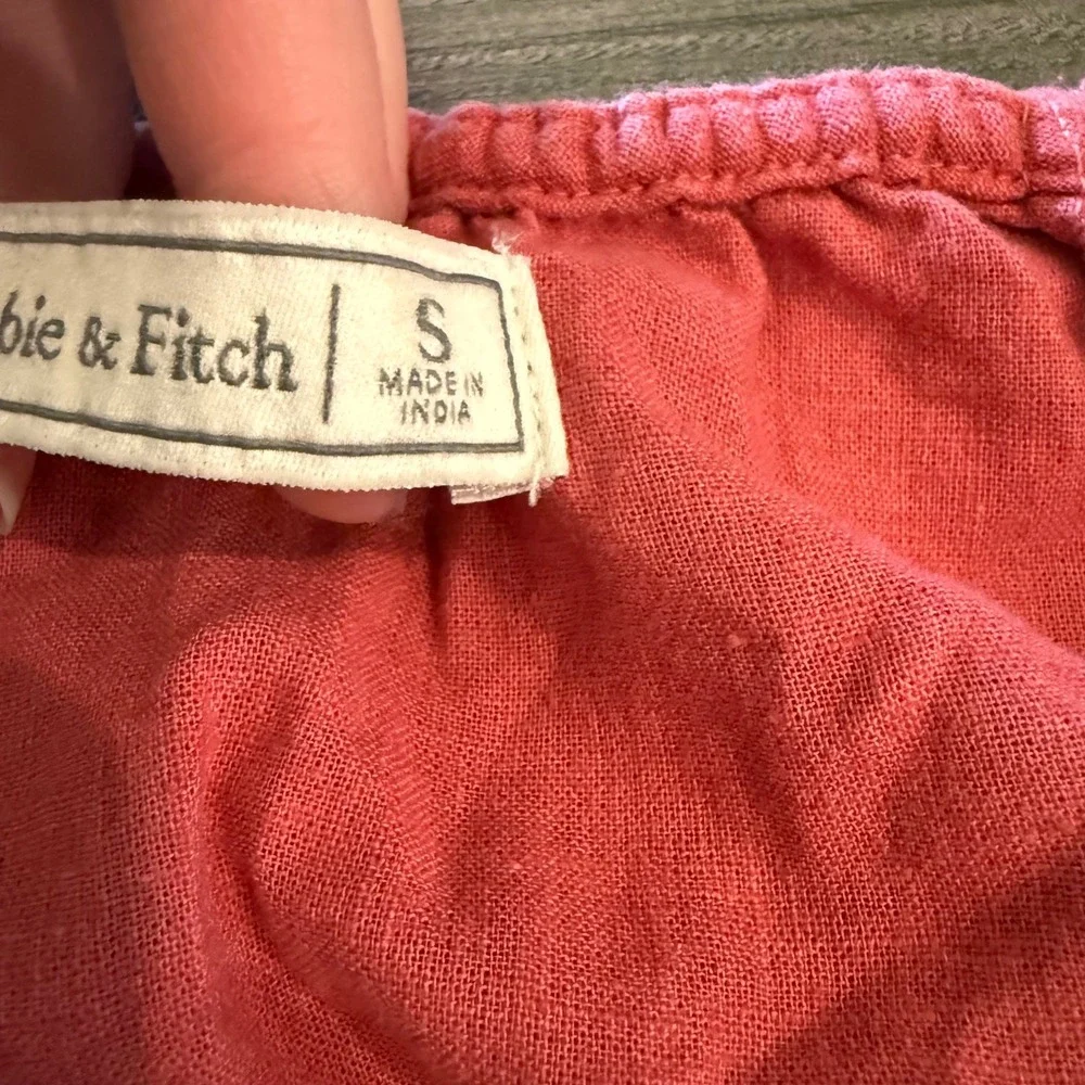 Abercrombie & Fitch Red Pink Tie Front Puff Sleeve Crop Top Blouse Small